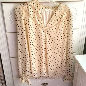 Cream sheer blouse with polka dots